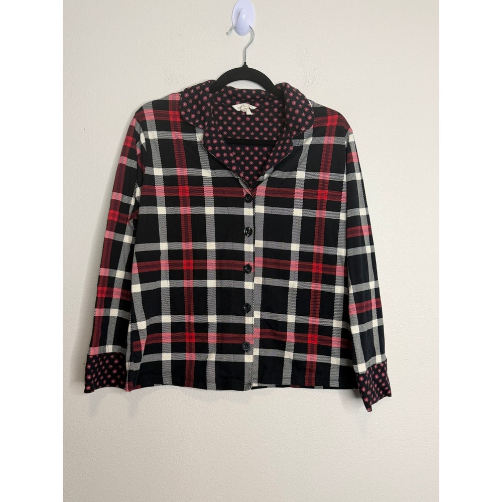 Vera Bradley Pajama Set Women's Medium Black Red Plaid Cotton 2 Piece Sleepwear